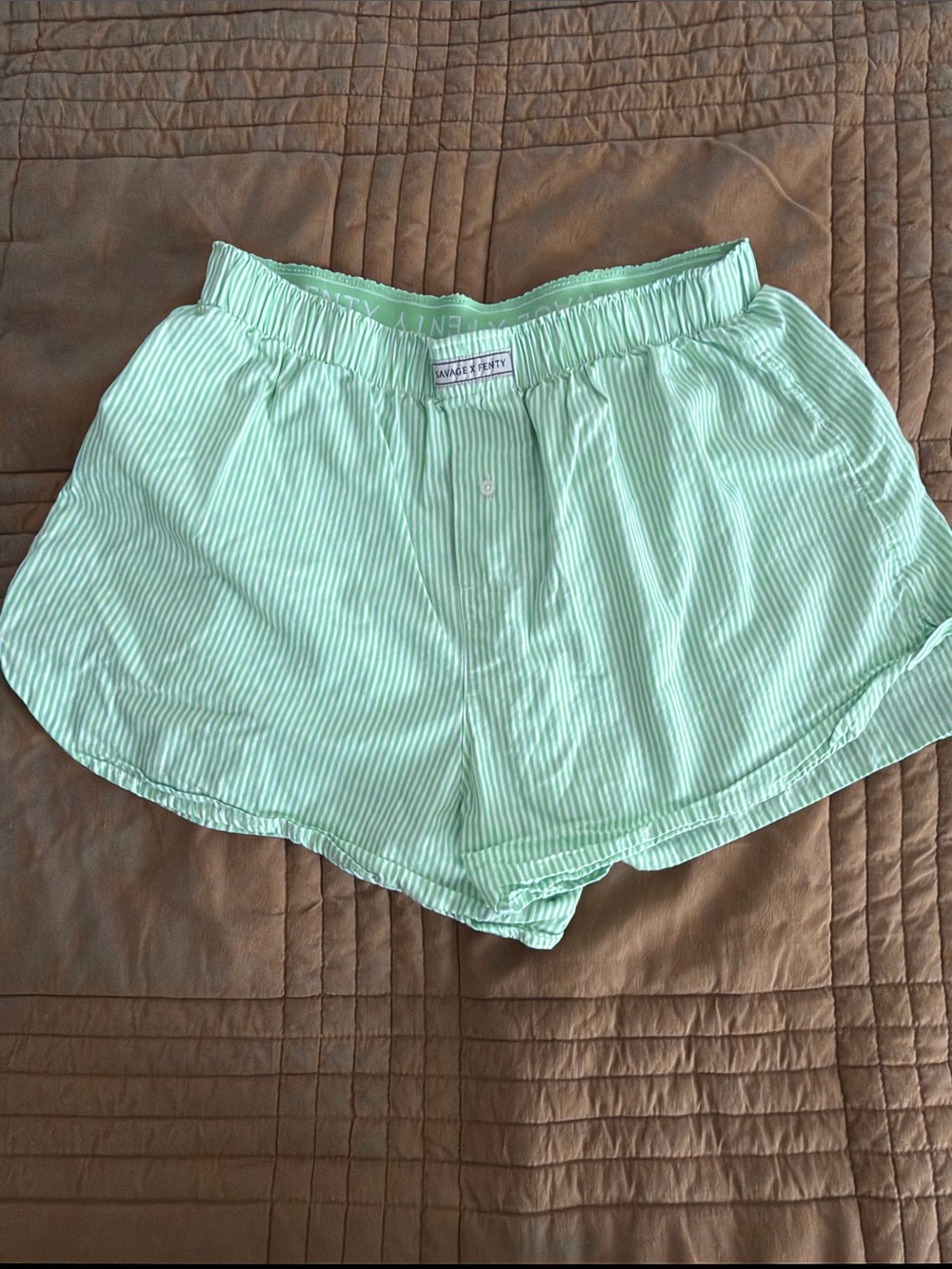 Women’s Fenty x Savage Mint Green Stripe 100% Cotton Boxer Shorts - Size 4/6